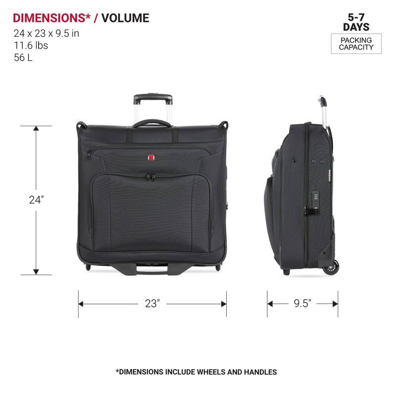 slide 7 of 14, SWISSGEAR Zurich Garment Bag - Black: Softside Spinner Luggage, 1 ct