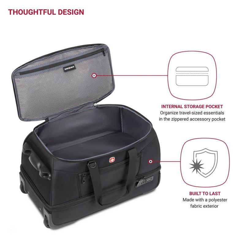 slide 3 of 16, SWISSGEAR Zurich Wheeled 48L Duffel Bag - Black, 48 liter