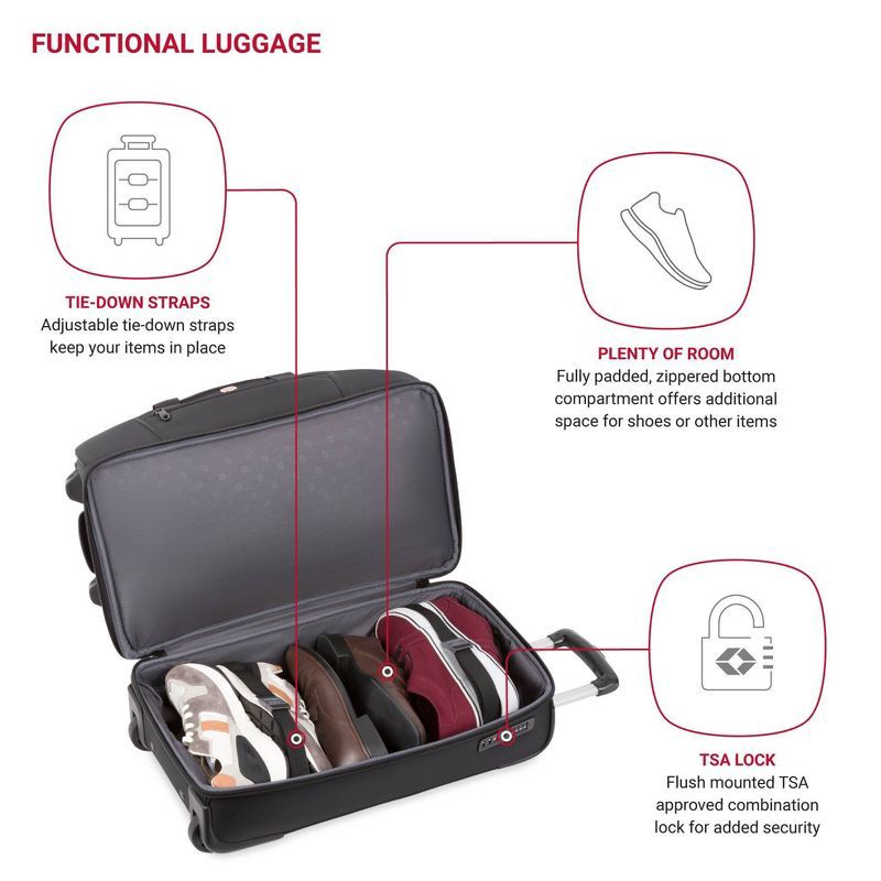 slide 4 of 16, SWISSGEAR Zurich Wheeled 48L Duffel Bag - Black, 48 liter