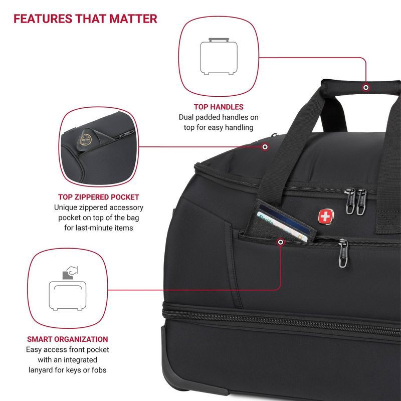 slide 5 of 16, SWISSGEAR Zurich Wheeled 48L Duffel Bag - Black, 48 liter