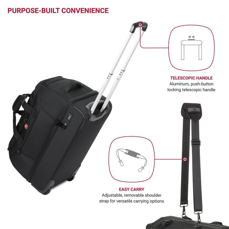 slide 6 of 16, SWISSGEAR Zurich Wheeled 48L Duffel Bag - Black, 48 liter