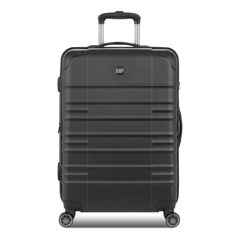slide 3 of 12, SWISSGEAR Cascade II Hardside Medium Checked Spinner Suitcase - Black: 8-Wheel 33 lb Capacity, 33 lb