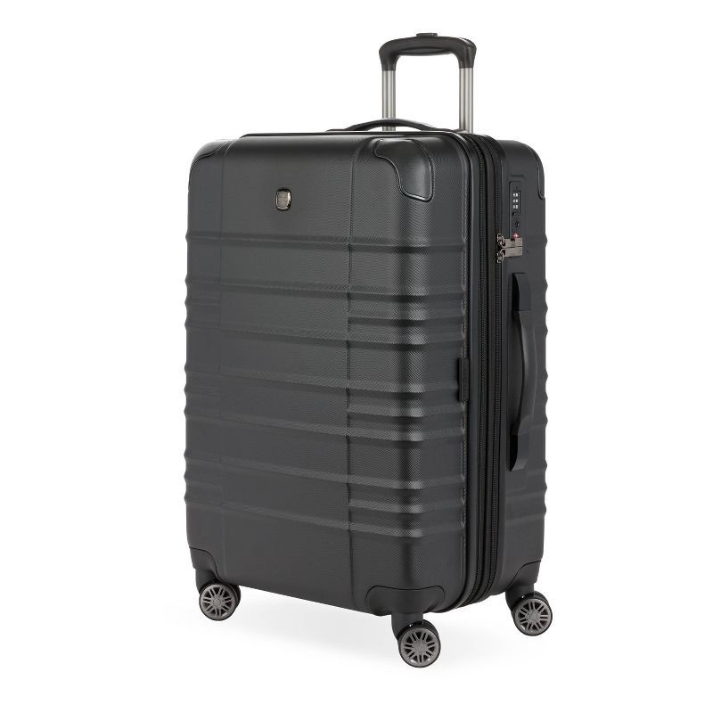 slide 1 of 12, SWISSGEAR Cascade II Hardside Medium Checked Spinner Suitcase - Black: 8-Wheel 33 lb Capacity, 33 lb