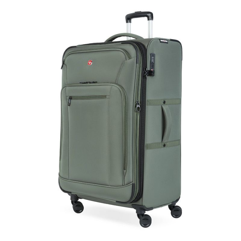 slide 2 of 14, SWISSGEAR Zurich Softside Large Checked Spinner Suitcase - Green: Tear-Resistant, 8 Wheels, 1 ct