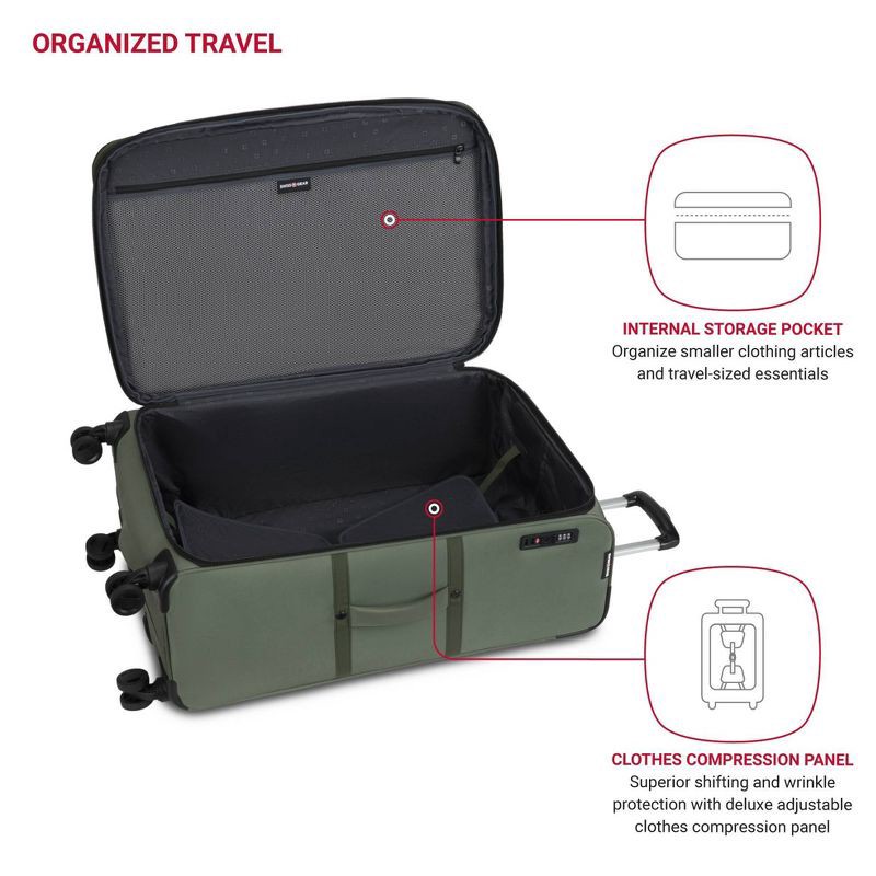 slide 4 of 14, SWISSGEAR Zurich Softside Large Checked Spinner Suitcase - Green: Tear-Resistant, 8 Wheels, 1 ct