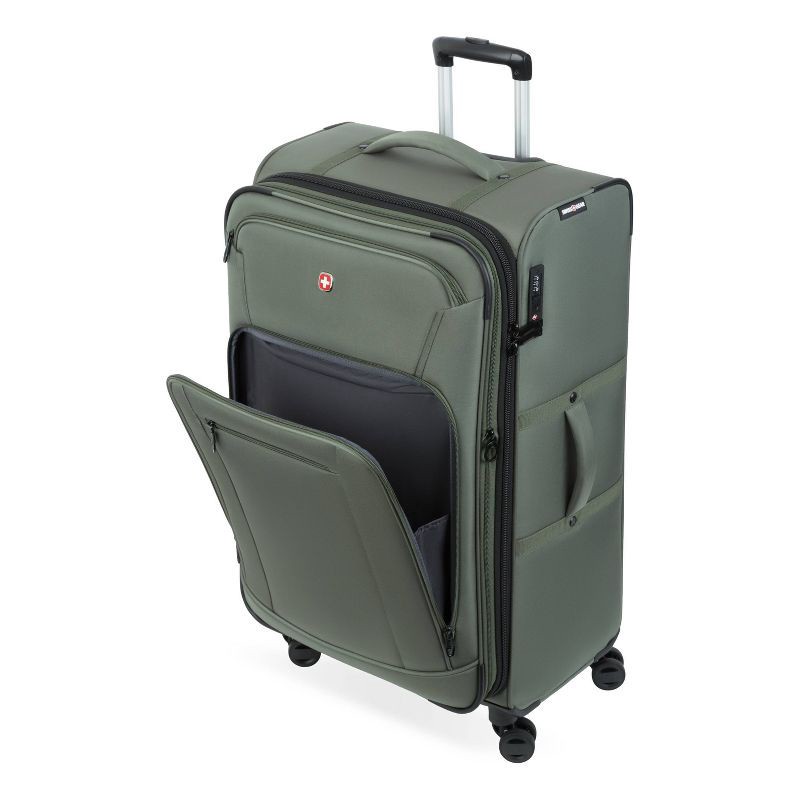 slide 4 of 14, SWISSGEAR Zurich Softside Large Checked Spinner Suitcase - Green: Tear-Resistant, 8 Wheels, 1 ct