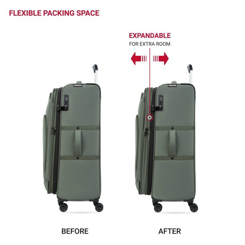 slide 5 of 14, SWISSGEAR Zurich Softside Large Checked Spinner Suitcase - Green: Tear-Resistant, 8 Wheels, 1 ct