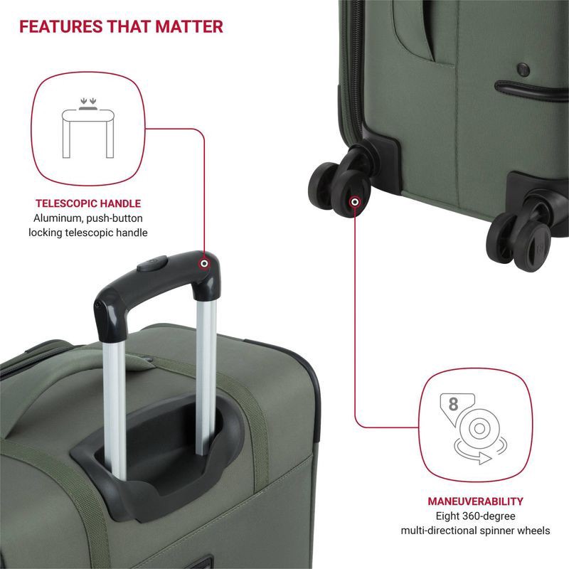 slide 6 of 14, SWISSGEAR Zurich Softside Large Checked Spinner Suitcase - Green: Tear-Resistant, 8 Wheels, 1 ct