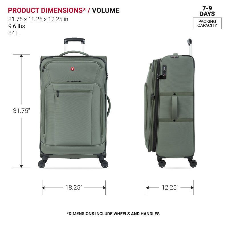 slide 7 of 14, SWISSGEAR Zurich Softside Large Checked Spinner Suitcase - Green: Tear-Resistant, 8 Wheels, 1 ct