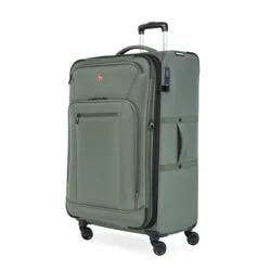 SWISSGEAR Zurich Softside Large Checked Spinner Suitcase - Green: Tear-Resistant, 8 Wheels
