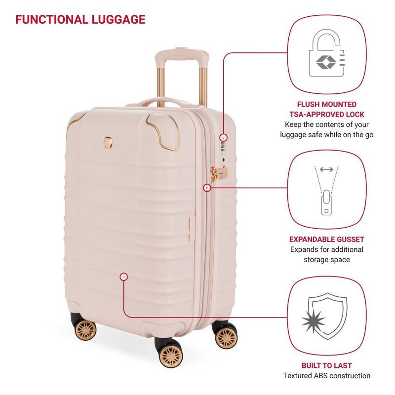 slide 3 of 11, SWISSGEAR Cascade Hardside Carry On Spinner Suitcase - Rose: 8-Wheel Rubberized Corners, 1 ct