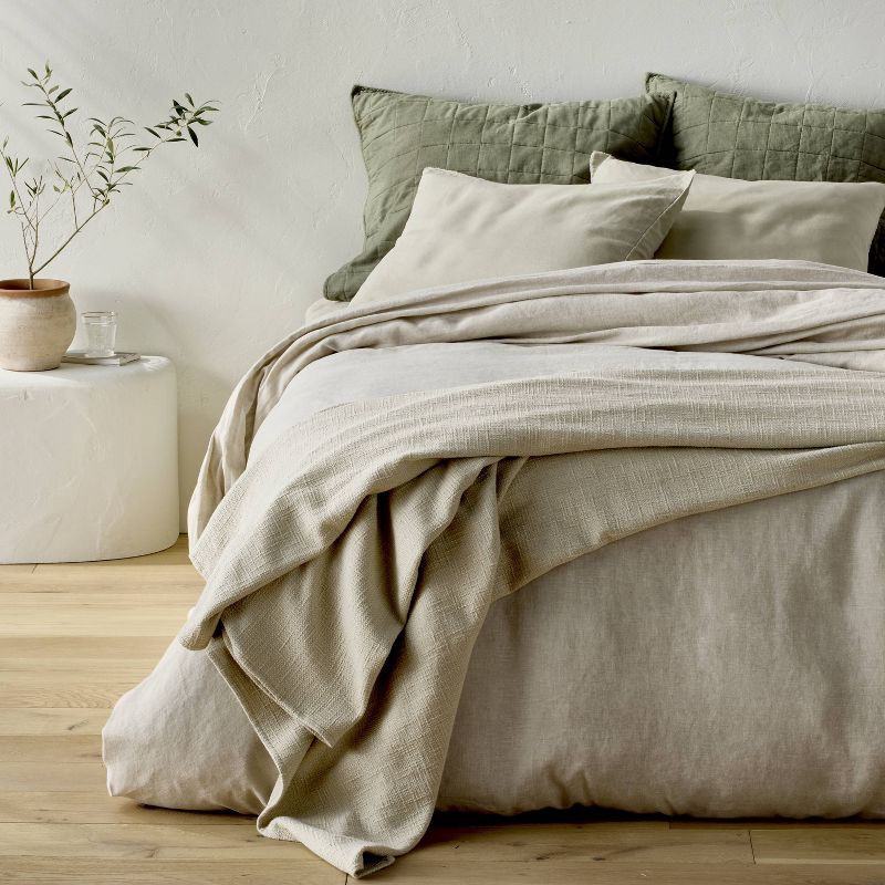 slide 4 of 6, Full/Queen Cotton Slub Blanket Light Olive Green - Casaluna™, 1 ct