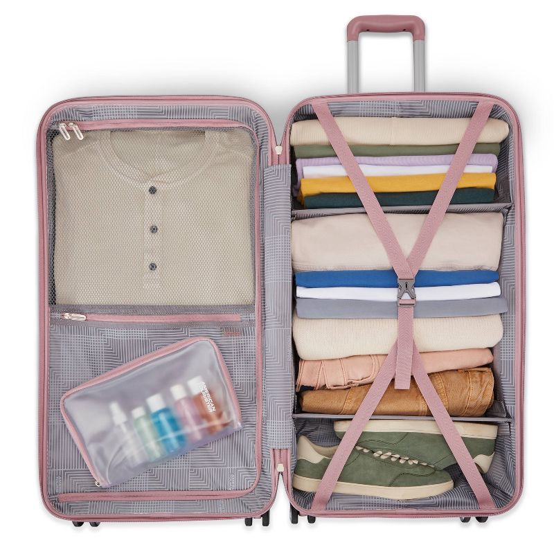 slide 8 of 11, American Tourister Trunk Hardside Spinner Suitcase - Cosmetic Pink: Checked Luggage, 1 ct