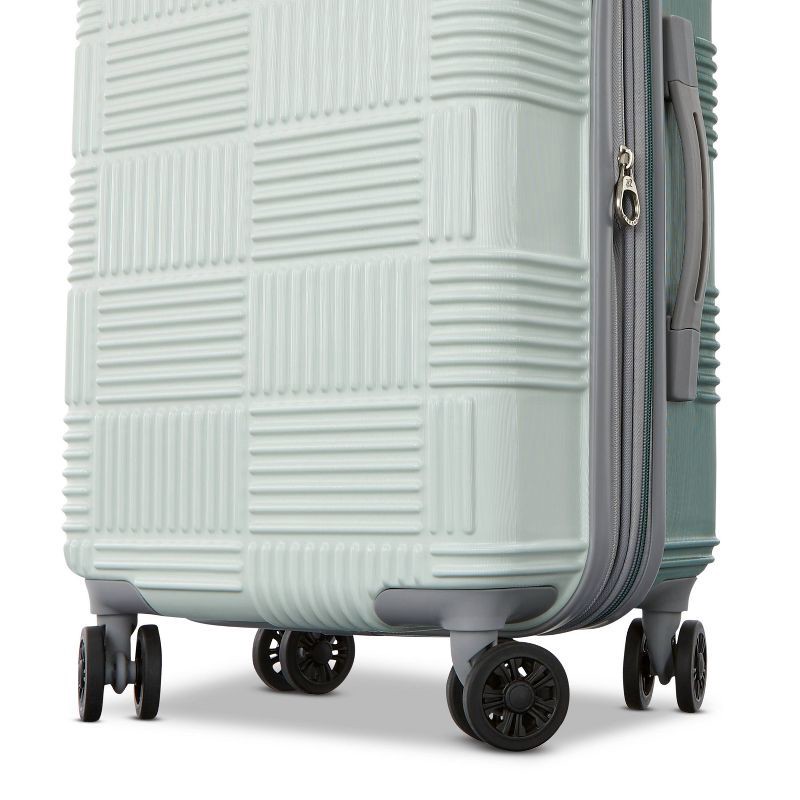 slide 3 of 10, American Tourister NXT Checkered Hardside Carry On Spinner Suitcase - Jade Green: 8-Wheel Spinner Design, 1 ct