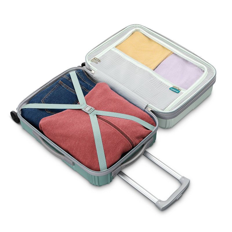 slide 10 of 10, American Tourister NXT Checkered Hardside Carry On Spinner Suitcase - Jade Green: 8-Wheel Spinner Design, 1 ct