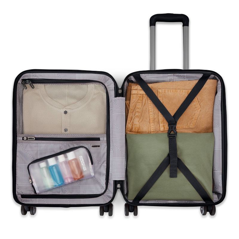 slide 10 of 12, American Tourister Open Front Hardside Carry On Spinner Suitcase - Black: Metal Handle, Solid Pattern, 1 ct