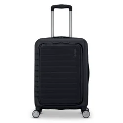 American Tourister Open Front Hardside Carry On Spinner Suitcase - Black: Metal Handle, Solid Pattern
