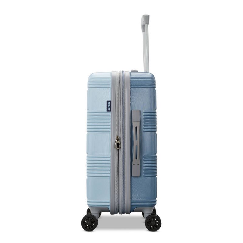 slide 3 of 10, American Tourister NXT Checkered Hardside Carry On Spinner Suitcase - Pale Blue/Elemental Blue: Lightweight ABS Shell, 8-Wheel Spinner, 1 ct