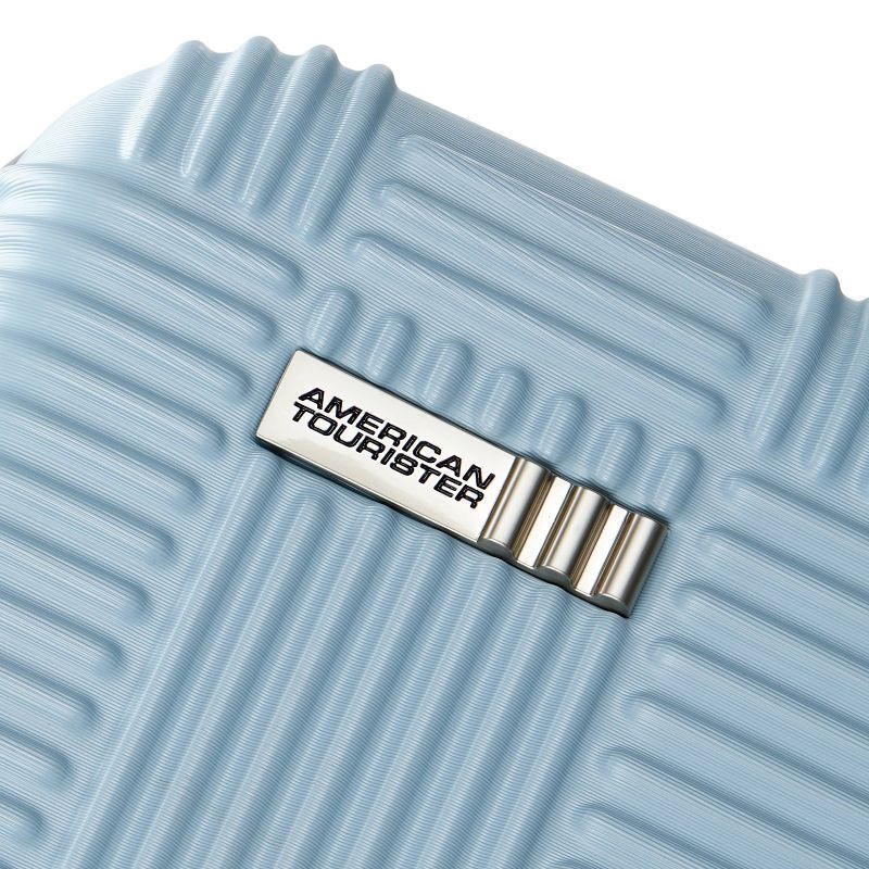 slide 4 of 10, American Tourister NXT Checkered Hardside Carry On Spinner Suitcase - Pale Blue/Elemental Blue: Lightweight ABS Shell, 8-Wheel Spinner, 1 ct