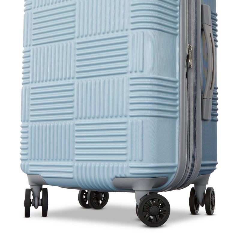 slide 9 of 10, American Tourister NXT Checkered Hardside Carry On Spinner Suitcase - Pale Blue/Elemental Blue: Lightweight ABS Shell, 8-Wheel Spinner, 1 ct