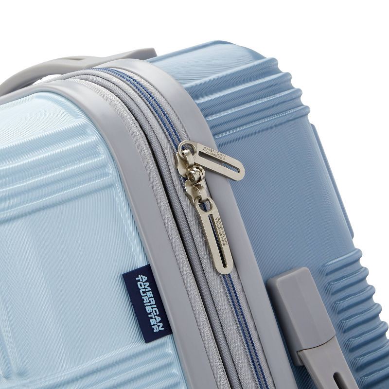 slide 10 of 10, American Tourister NXT Checkered Hardside Carry On Spinner Suitcase - Pale Blue/Elemental Blue: Lightweight ABS Shell, 8-Wheel Spinner, 1 ct