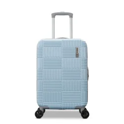 American Tourister NXT Checkered Hardside Carry On Spinner Suitcase - Pale Blue/Elemental Blue: Lightweight ABS Shell, 8-Wheel Spinner