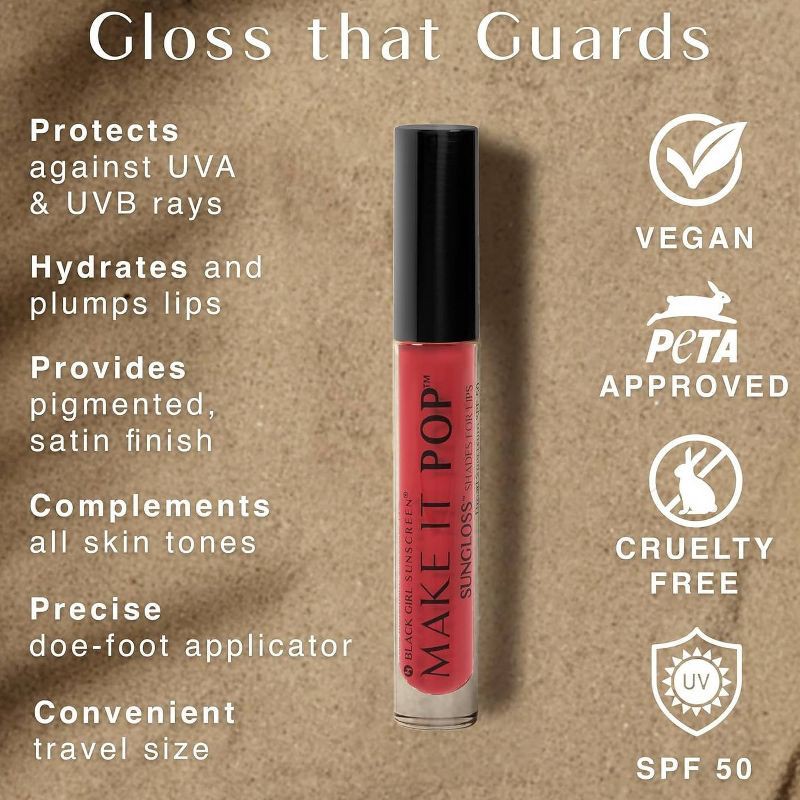 slide 3 of 10, Black Girl Sunscreen Make It Pop Sun Lip Gloss Shades - French Kiss - SPF 50 - 0.13 fl oz, 50 x 0.13 fl oz