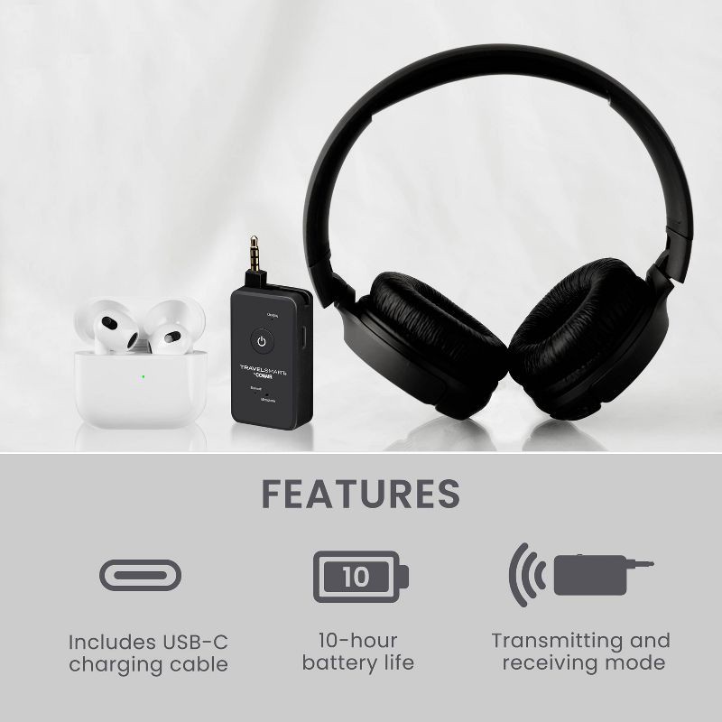 slide 4 of 6, Travel Smart Wireless Headphone Bluetooth Adapter - Black, 1 ct