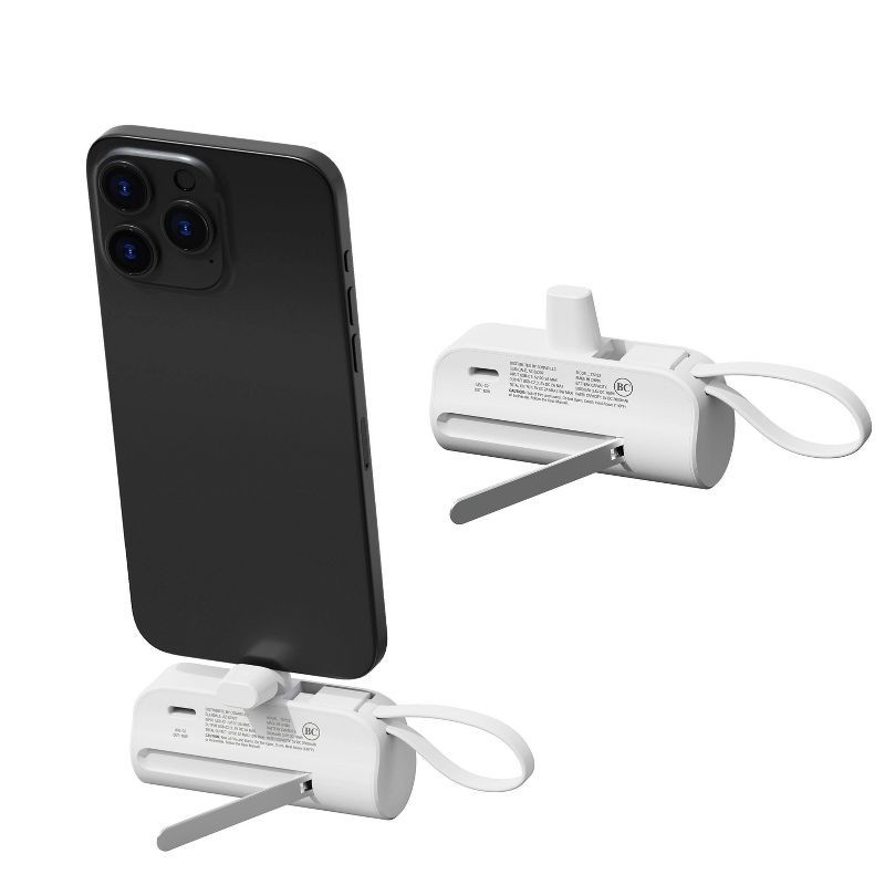 slide 2 of 8, Travel Smart Phone Stand 5000mAh Power Bank: Built-In Cable, Charges 2 Devices Simultaneously, 1 ct