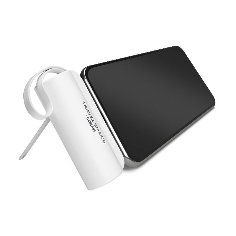 slide 5 of 8, Travel Smart Phone Stand 5000mAh Power Bank: Built-In Cable, Charges 2 Devices Simultaneously, 1 ct