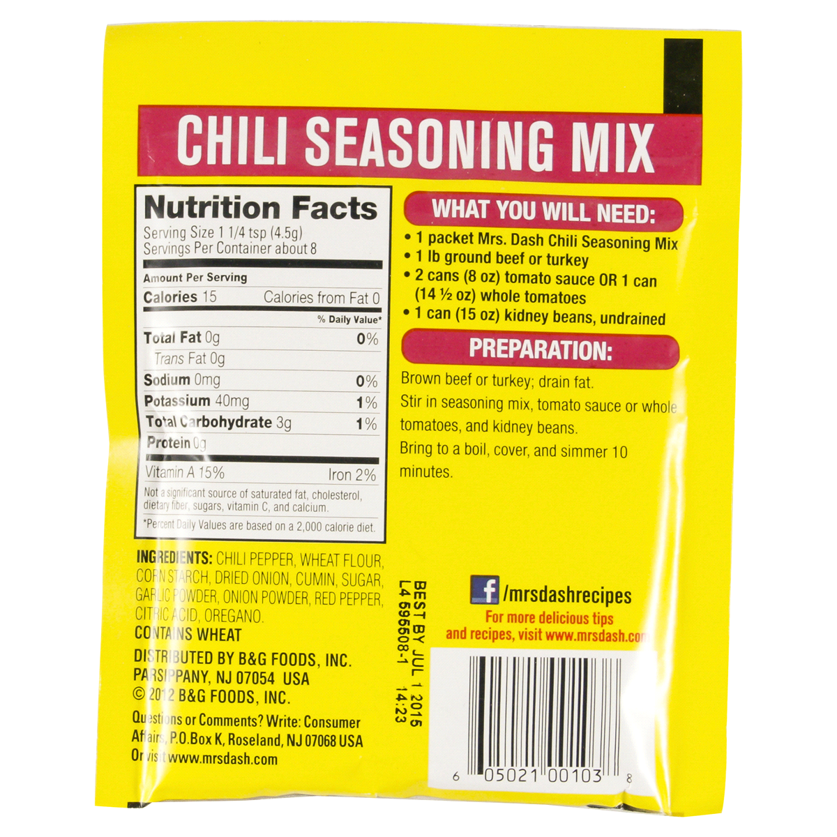 slide 2 of 2, Mrs. Dash Salt Free Chili Seasoning Mix, 1.25 oz