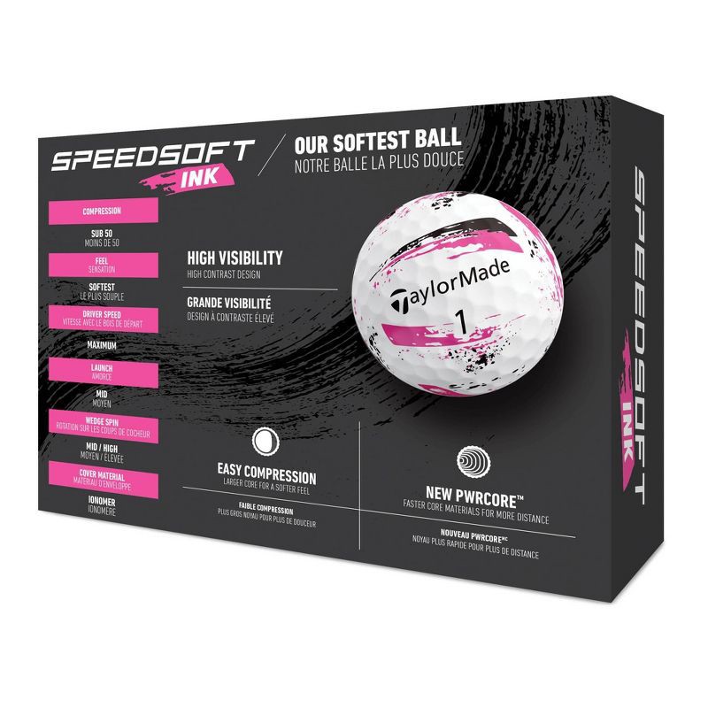 slide 2 of 3, TaylorMade Speed Soft Ink Golf Balls 12bp - Pink: Sports Ionomer Shell, Rubber Fill, 1 ct