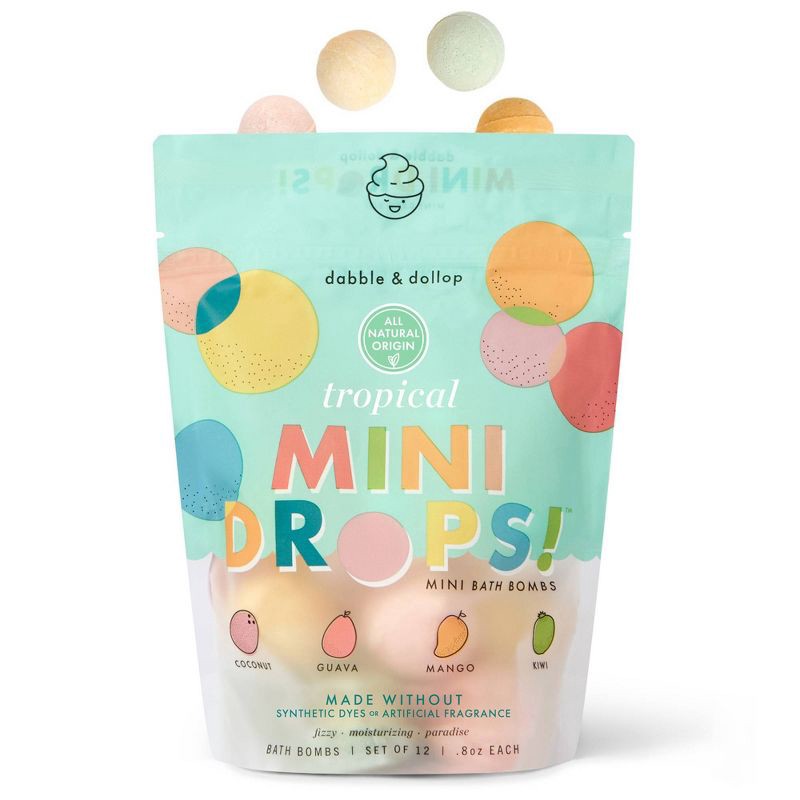 slide 1 of 6, Dabble & Dollop Mini Bath Bombs - Tropical Variety - 12ct/0.8oz: Gluten-Free, Vegan, Nourishing, Bag, 12 ct, 0.8 oz