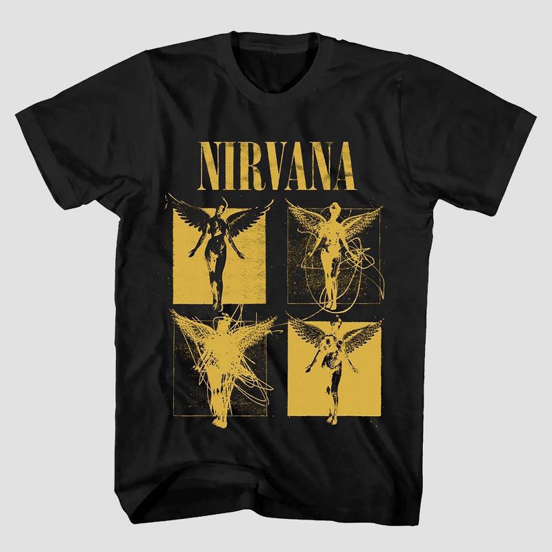 slide 1 of 3, Men's Nirvana Short Sleeve Graphic T-Shirt - Black XXL: Merch Traffic, Cotton, Crew Neck, Band Logo, 1 ct