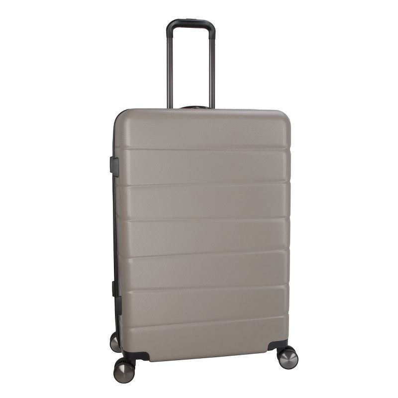 slide 5 of 10, Skyline Hardside Large Checked Spinner Suitcase - Oxford Tan: Telescoping Handle & 8 Wheels, 1 ct