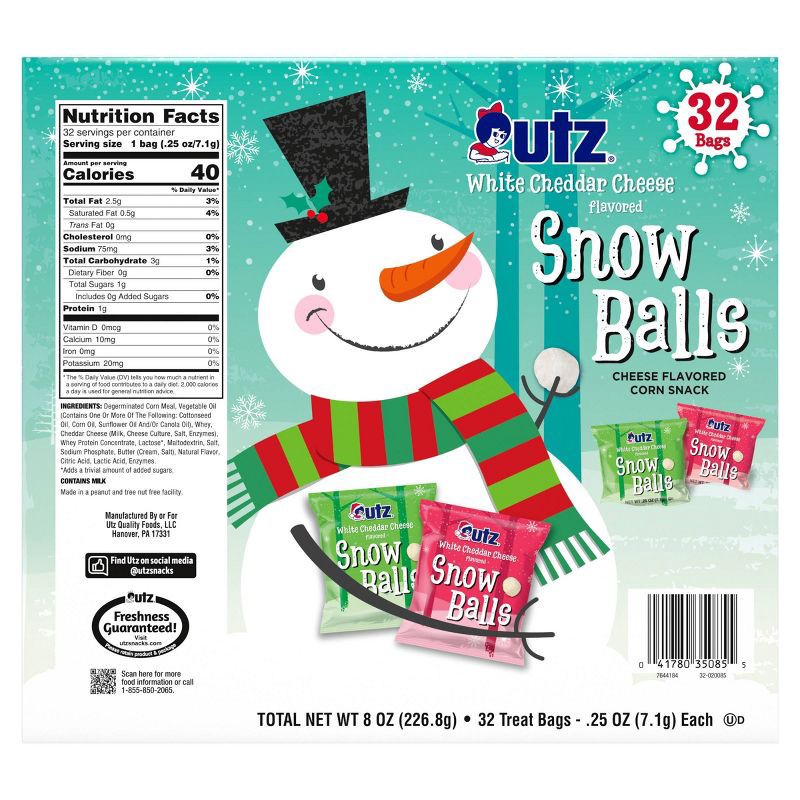 slide 2 of 3, Utz Snow Balls White Cheddar Multipack Holiday Snack - 8oz/32ct, 32 ct; 8 oz
