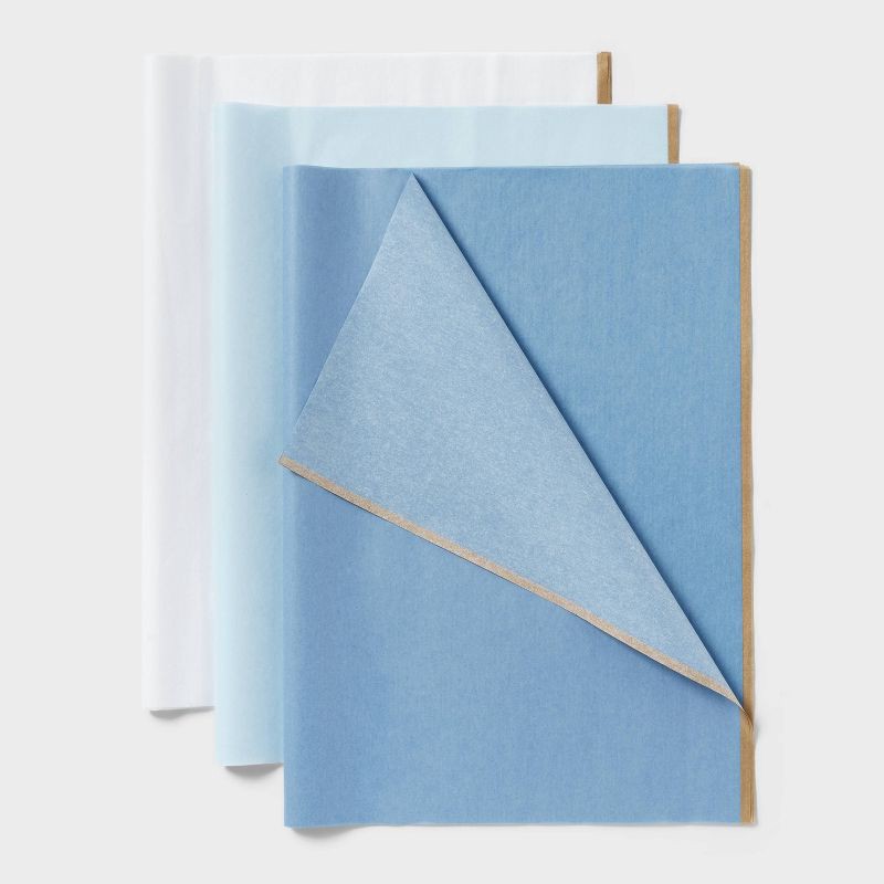 slide 3 of 3, 20ct Banded Tissue Gold Metallic List White/Light Blue - Spritz™, 20 ct