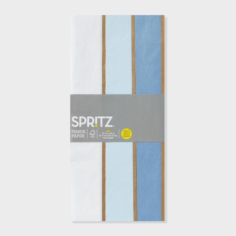slide 1 of 3, 20ct Banded Tissue Gold Metallic List White/Light Blue - Spritz™, 20 ct