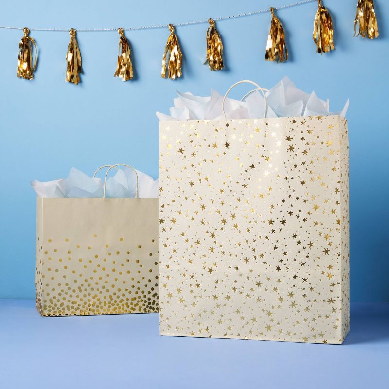 slide 2 of 3, XXL Foil Print Stars Gift Bag Cream/Gold - Spritz™, 1 ct