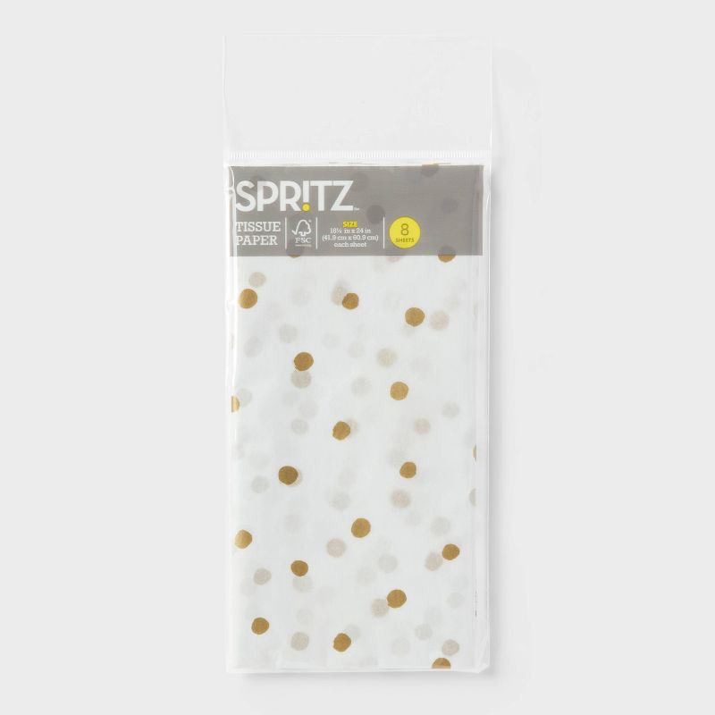 slide 3 of 3, 8ct Foil Print Polka Dot Tissue Paper White/Gold - Spritz™, 8 ct