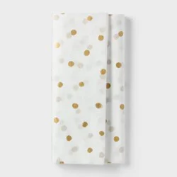 8ct Foil Print Polka Dot Tissue Paper White/Gold - Spritz™