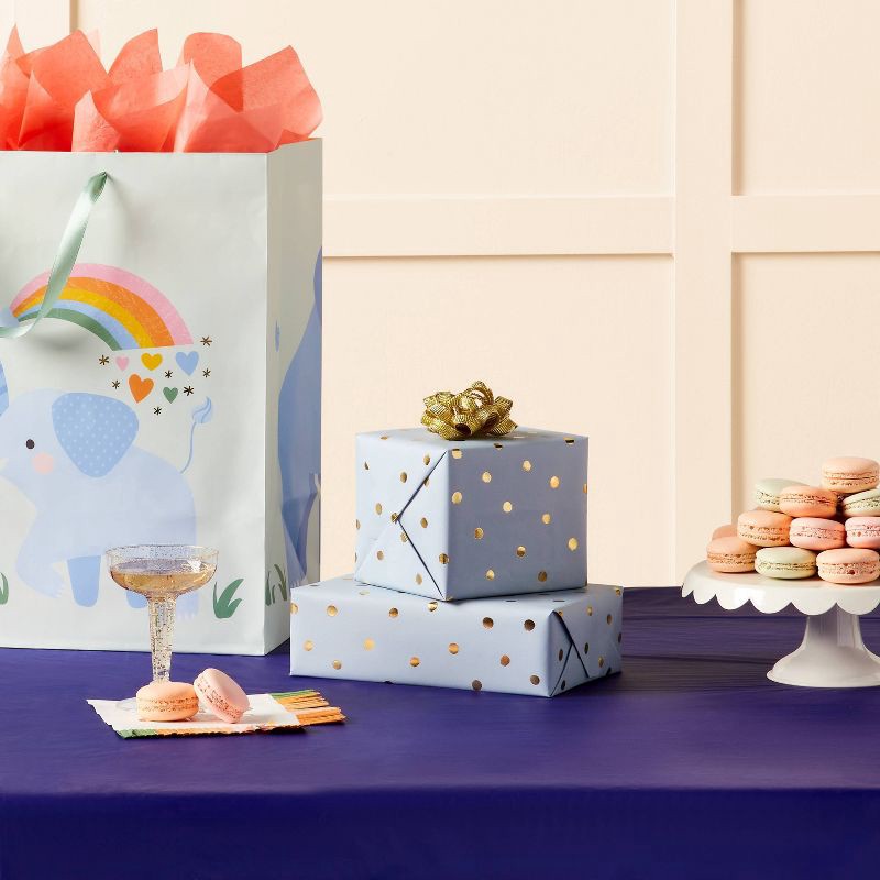 slide 2 of 3, 96"x30" Foil Print Polka Dot Wrapping paper Blue/Gold - Spritz™, 1 ct