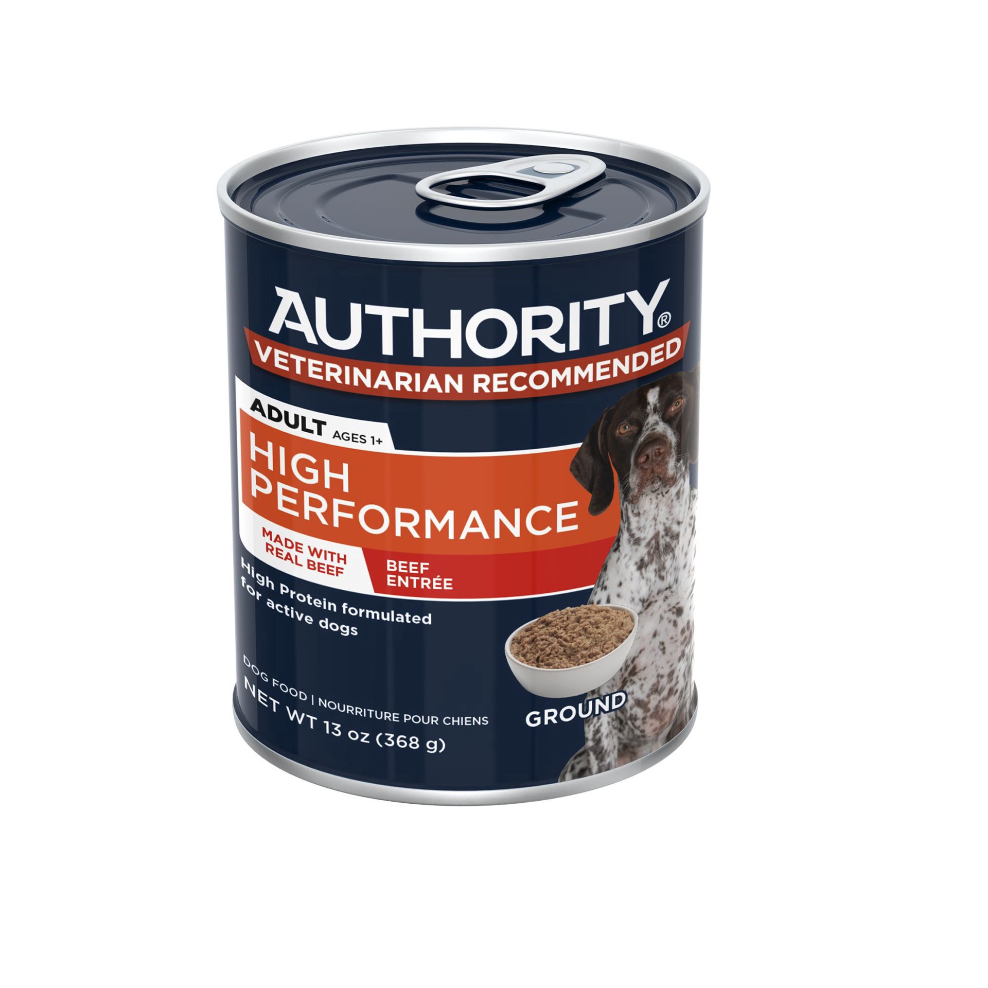 slide 1 of 1, Authority High Performance Ground Beef Entree Adult Dog Wet Food - 13 oz, 13 oz