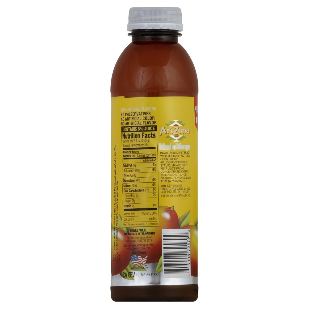 slide 2 of 4, AriZona Mucho Mango Bottle - 20 fl oz, 20 fl oz