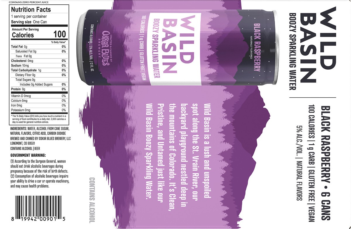 slide 6 of 7, Wild Basin 6 Pack Black Raspberry Boozy Sparkling Water 6 ea, 6 ct