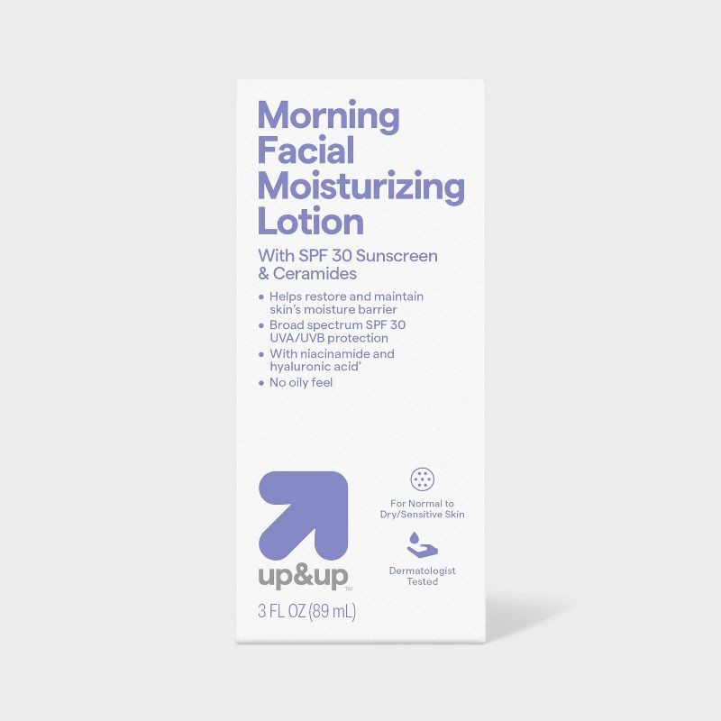 slide 1 of 4, Morning Facial Moisturizing Lotion with Sunscreen SPF 30 - 3 fl oz - up&up™, 30 ct; 3 fl oz