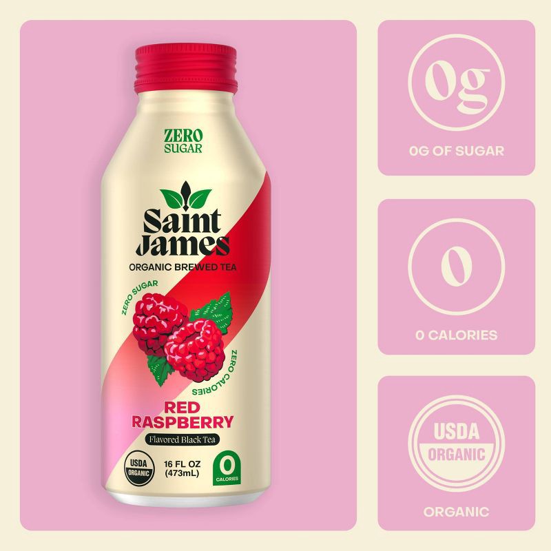 slide 3 of 5, Saint James Red Raspberry Organic Black Tea 16oz., 16 oz