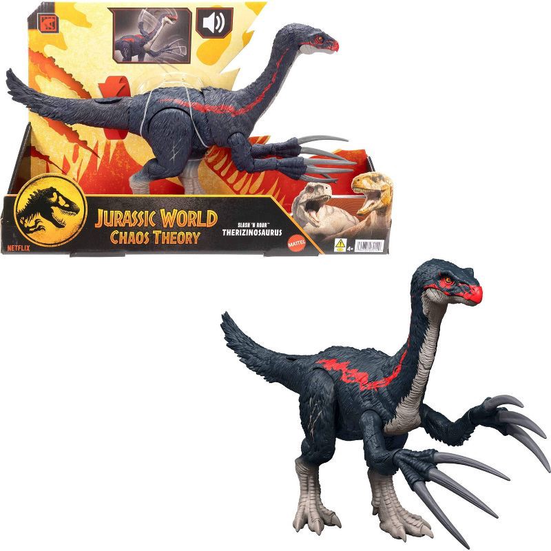 slide 1 of 6, Jurassic World Slash N Roar Therizinosaurus Dinosaur Figure, Attack & Sound Toy, Chaos Theory, 1 ct