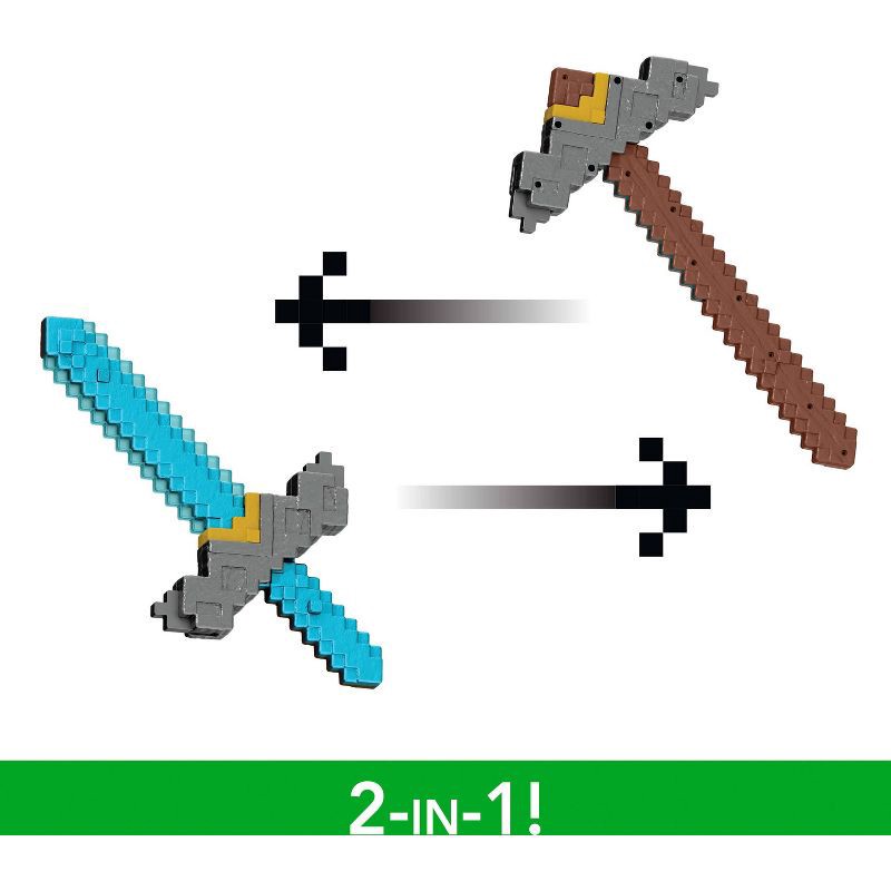 slide 3 of 5, Minecraft Click and Switch Sword and Pickaxe Role-Play 2-in-1 Toy Inspired by the Movie, 1 ct