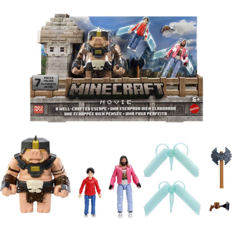 slide 1 of 6, Minecraft A Well-Crafted Escape Figure Pack with 3 Action Figures & 4 Accessories Inspired by the Movie, 1 ct